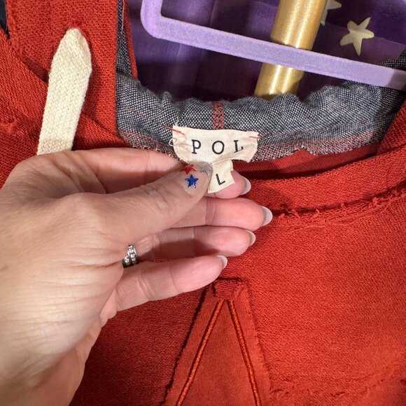 POL Clothing - Star Hooded Top with Mixed Matrerial - Red, Blue - L - Picture 2 of 7